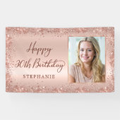 Chique Script Roos Gold Glitter Foto 30e Verjaarda Spandoek (Horizontaal)