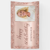 Chique Script Roos Gold Glitter Foto 60e Verjaarda Spandoek (Verticaal)