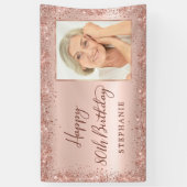 Chique Script Roos Gold Glitter Foto 80e Verjaarda Spandoek (Verticaal)