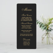 Chique Script Zwart Goud Bruiloft Menu (Staand voorkant)