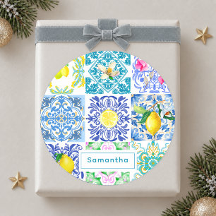Chique Siciliaanse azulejo Amalfi mediterrane tege Ronde Sticker