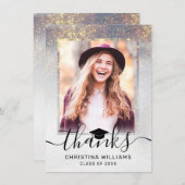 Chique Silver Gold Sparkles 2 foto Afstuderen Bedankkaart (Voorkant / Achterkant)