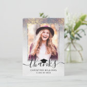 Chique Silver Gold Sparkles 2 foto Afstuderen Bedankkaart (Staand voorkant)
