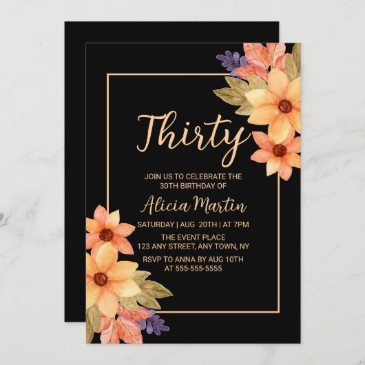 Chique Sinaasappel Rode Herfst Flora Any Age Zwart Kaart (Voorkant / Achterkant)