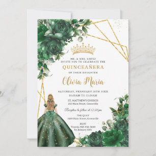 Chique smaragdgroene bloemige blonde Quinceañera-m Kaart