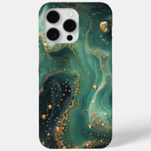 Chique Smaragdgroene Malachiet Gouden Glitter Desi iPhone 15 Pro Max Hoesje