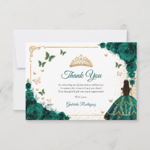 Chique smaragdgroene rozen gouden Quinceanera Bedankkaart