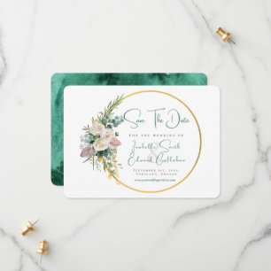 Chique Smaragdgroene Watercolor Goud & Bloem Frame Save The Date