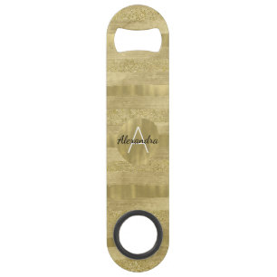 Chique Sparkle Gold Stripes Monogram Speed Flessenopener