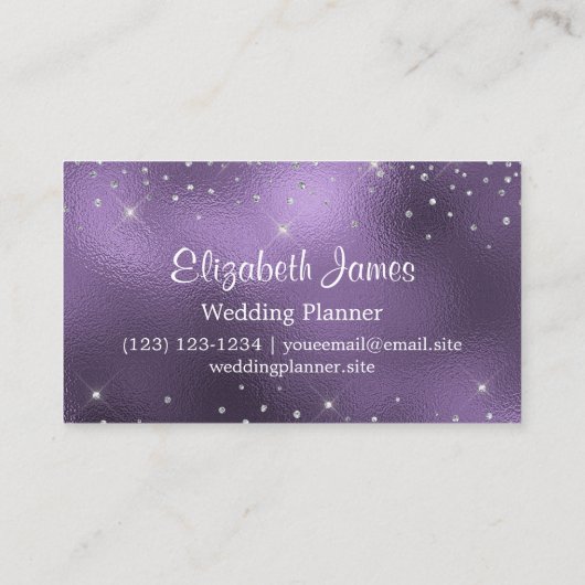 Chique Sparkly Silver Glitter Amethist Folie Visitekaartje (Achterkant)