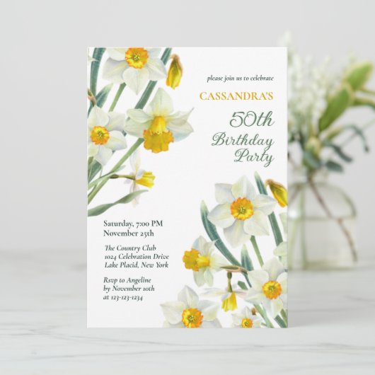 Chique Spring Yellow Daffodil Botanische Verjaarda Kaart (Staand voorkant)