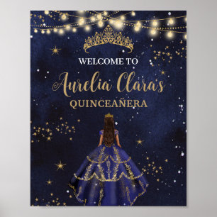 Chique sterrenhemel marineblauwe jurk gouden Quinc Poster