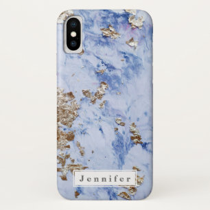 Chique Stijlvol blauw gouden marmer gepersonalisee iPhone X Hoesje