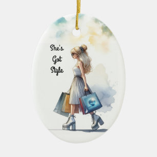 Chique stijlvolle blondine fashion gepersonaliseer keramisch ornament