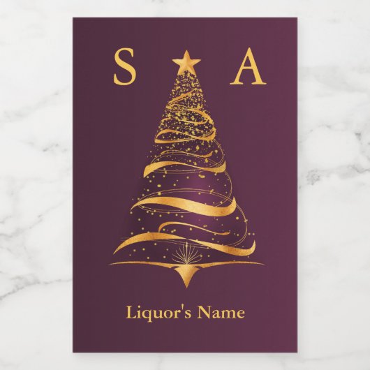 Chique Stijlvolle Gouden Kerstboom Monogram Bruilo Wijn Etiket (Enkel label)