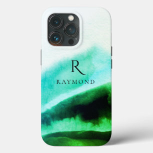 Chique stijlvolle groene berglandschap monogram iPhone 13 pro hoesje