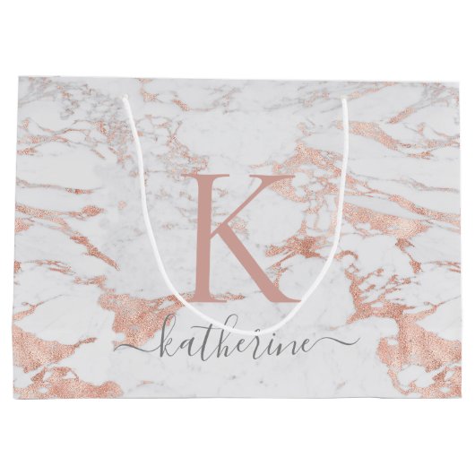 Chique Stijlvolle Marmer en Roos Gouden Folie Mono Groot Cadeauzakje (Achterkant)