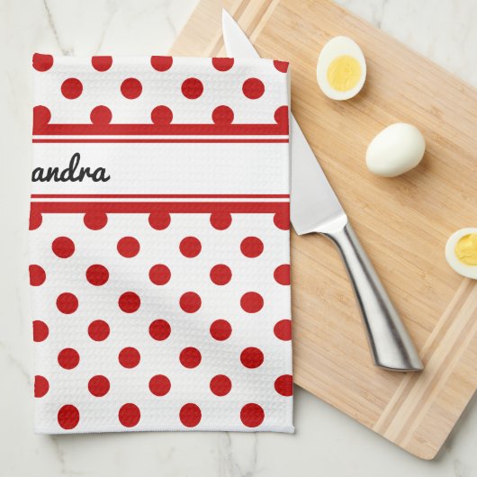 Chique Stippen Rood Wit Achtergrond Theedoek (Quarter Fold)