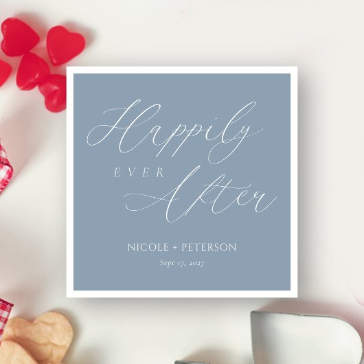 Chique stoffige blauw & wit gelukkig ooit na bruil servet