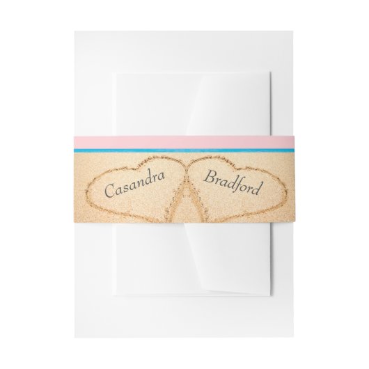 Chique stoffige roze Paarse strand bruiloft 2 hart Uitnodigingen Wikkel (Voorkant Voorbeeld)