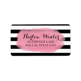 Chique strepen | Zwart Wit Roze Etiket