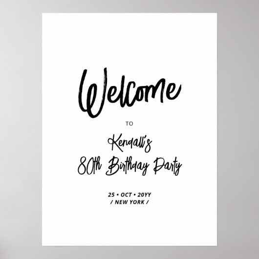 Chique tachtig 80ste verjaardag feest welkomstbord poster (Voorkant)