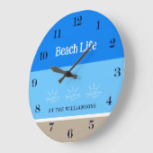 Chique Tan Blue Stripes Familienaam Beach House Grote Klok (Hoek)