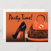 Chique Tas, Hoge Hakken en Lippenstift Meisjesfees Kaart (Voorkant / Achterkant)