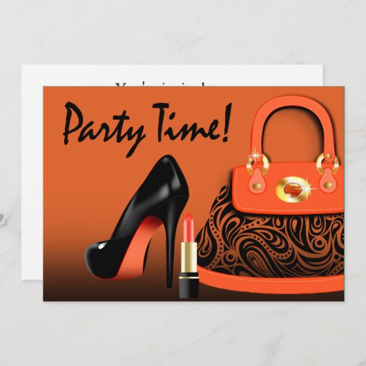Chique Tas, Hoge Hakken en Lippenstift Meisjesfees Kaart (Voorkant / Achterkant)