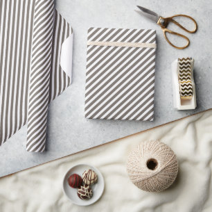Chique taupe donkergrijs bruin wit strepenpatroon cadeaupapier