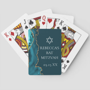 Chique Teal Gouden Agate Bar Mitzvah Feest Pokerkaarten