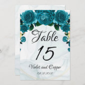 Chique Teal Gouden Ethische Trouwtafel Nummers Kaart (Voorkant / Achterkant)