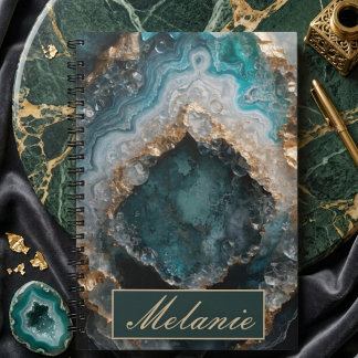 Chique Teal Groen Goud Glitter Persoonlijk Notitie Notitieboek