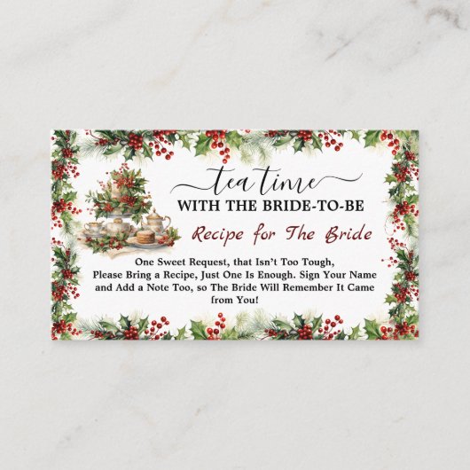 Chique theetijd voor kerst bruids douche recept informatiekaartje (Voorkant)