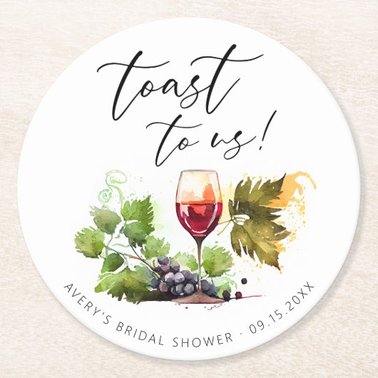 Chique toast op ons Waterverf wijnthema Ronde Kartonnen Onderzetter (Voorkant)