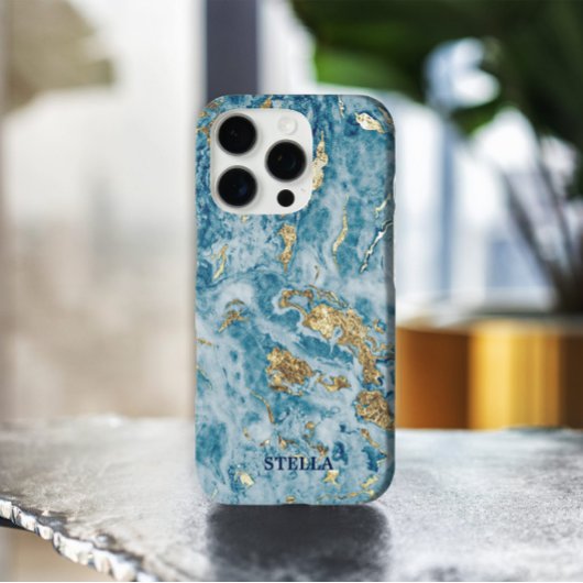 Chique trendy blauw goud textuur gepersonaliseerd Case-Mate iPhone case