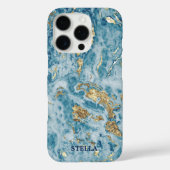 Chique trendy blauw goud textuur gepersonaliseerd Case-Mate iPhone case (Achterkant)