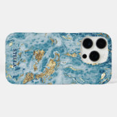 Chique trendy blauw goud textuur gepersonaliseerd Case-Mate iPhone case (Achterkant (horizontaal))
