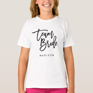 Chique Trendy Brush Zwart Script Team Bride T-shirt