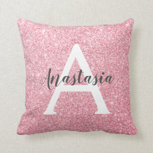 Chique & trendy roze gouden glitters glans monogra kussen