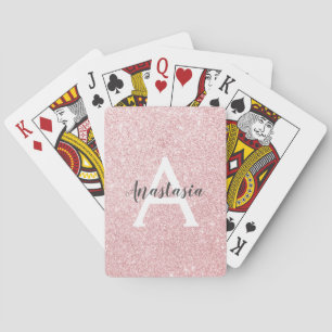 Chique & trendy roze gouden glitters glans monogra pokerkaarten