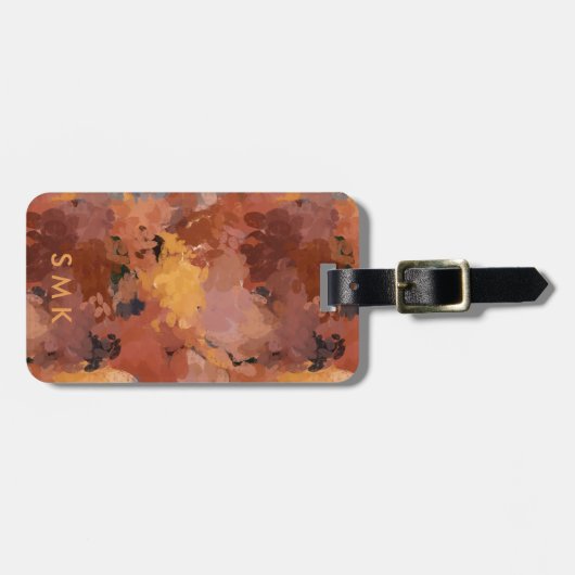 Chique Trendy Terracotta Rust Abstract Monogram Bagagelabel (Voorkant horizontaal)