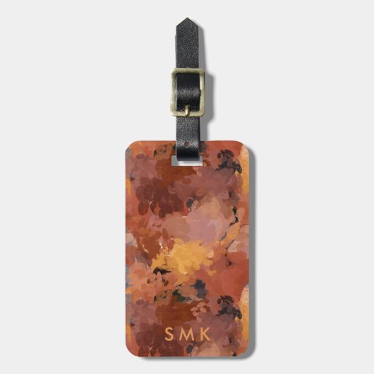 Chique Trendy Terracotta Rust Abstract Monogram Bagagelabel (Voorkant verticaal)