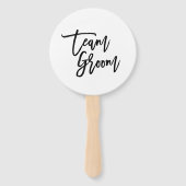Chique Trendy Zwart Borstel Script Team Groom Hand Handwaaier (Voorkant)