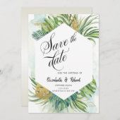 Chique tropische palmbladeren zomer de datum opsla save the date (Voorkant / Achterkant)