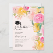 chique tuin bloemenwaterverf afstuderen kaart (Voorkant)