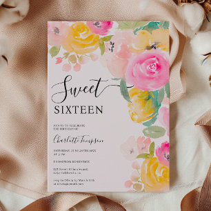 chique tuin bloemige waterverf Sweet 16 Kaart