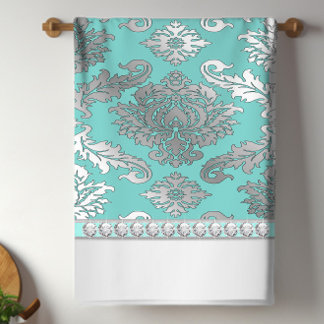 Chique turquoise blauwe damasten keukendoeken theedoek