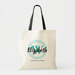 Chique Turquoise Monogram Eerste Letter Script Naa Tote Bag