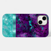 Chique Turquoise Paarse Marmer Faux Glitter Monogr Case-Mate iPhone Case (Achterkant (horizontaal))